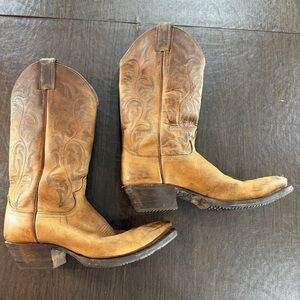 Justin Men's Leather Faded Brown Western Cowboy Boots Sz 9